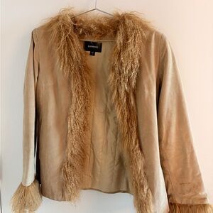 Beige Penny Lane / Feather Lined Real Suede Coat, Size S